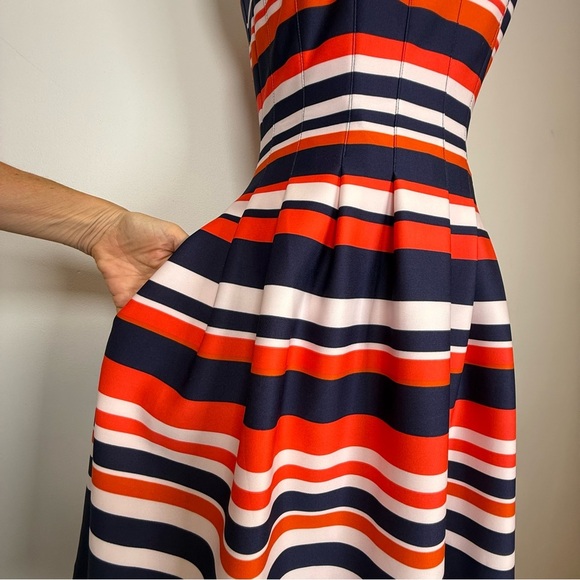 Vince Camuto Striped Scuba Halterneck Pleated Fit And Flare Dress Women’s Size 2 - Picture 8 of 15